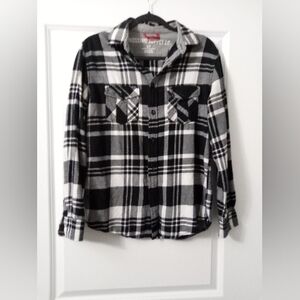 Mossimo Supply Co. Women's Black and White Plaid Flannel Shirt Size Small